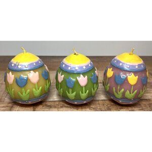 Easter Egg Hand-Painted Candles Set Of 3 Decorative Wax